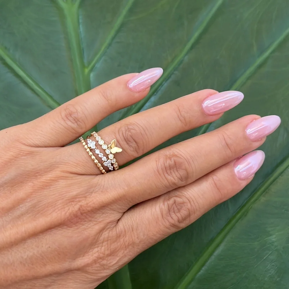 14K Gold Stackable Ring Band Flower CZ Ring all sizes available